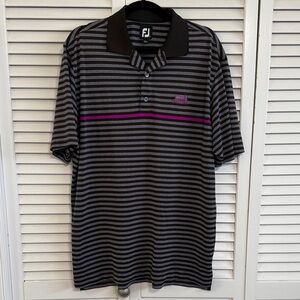 FootJoy Men’s Black & Gray Striped Polo with Purple Chest Stripe